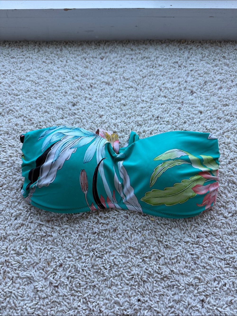 Trina Turk Teal Floral Tankini Set with Bandeau Top - Picture 3 of 6